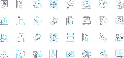 Academic drive linear icons set. Determination, Motivation, Focus, Discipline, Ambition, Perseverance, Grit line vector and concept signs. Resilience,Tenacity,Zeal outline illustrations