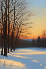 a painting of winter forest, a detailed matte painting, dead trees without leaves, Canada scene, AI Generated