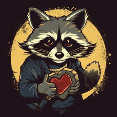 mischievous raccoon with a bandit mask, always getting into trouble but with a heart of gold ai generated - obrazy, fototapety, plakaty