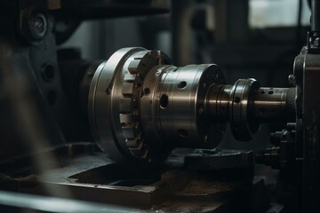 A detailed shot of a cylindrical grinder in an industrial setting. Generative AI