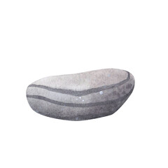 Grey zen stone sea pebbles with stripes isolated on white background. Watercolor hand drawn spa illustration for design