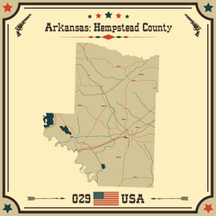 Large and accurate map of Hempstead County, Arkansas, USA with vintage colors.
