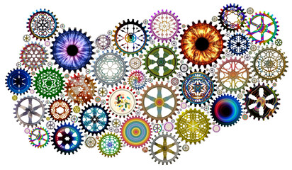 Abstract colorful wide illustration of Colorful Cogwheel on white background