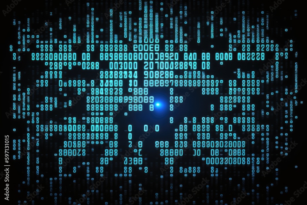 Poster blue binary code on dark background