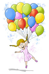 Obraz na płótnie Canvas illustration of girl holding balloons and lifting from the ground