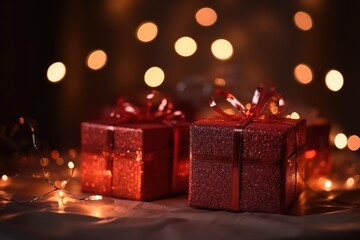 Closeup red Christmas_gift_boxes_on_background
