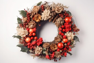 Christmas wreath isolated ,white background, generative Ai