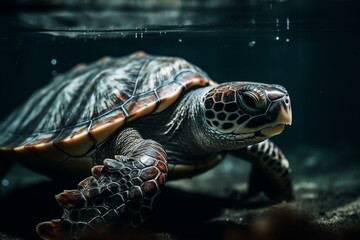 A turtle swims in crystal water. Generative AI