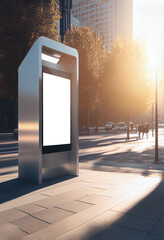 Blank street billboard poster stand mock upnear entace of shopping center in downtown. AI Generated