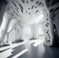 Beautiful abstract architecture background, white intricate room, 3D rendering, 4K, 5K, Generative AI