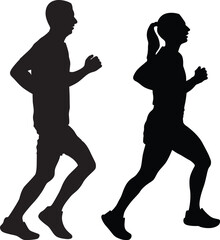 man and woman runners silhouette vector