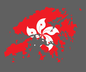  Hong Kong map with flag asian cartography