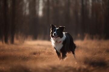 Naklejka na ściany i meble Medium shot portrait photography of a curious border collie catching a frisbee against bison ranges background. With generative AI technology