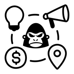 Guerrilla marketing icon, Unconventional marketing icon, Street marketing, Ambush marketing, Viral marketing, Buzz marketing vector icon with editable stroke.
