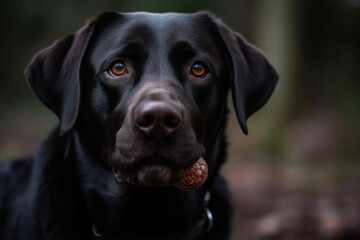 Medium shot portrait photography of a happy labrador retriever chewing things against local parks and playgrounds background. With generative AI technology