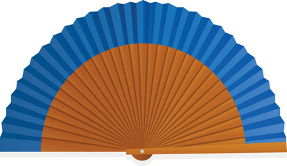 Classic paper hand fan folded brown blue elegant accessory isometric vector illustration