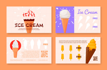 Ice cream loyalty card summer dessert paper coupon template getting free stickers collect set vector