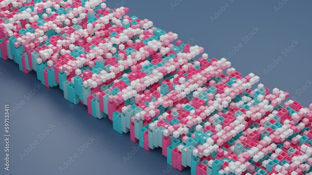 Aufkleber abstract loop animation of a column of square pipes from which cubes fly out and return. the wave di