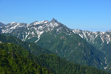 Fototapeta na wymiar 燕岳から望む残雪の槍ヶ岳