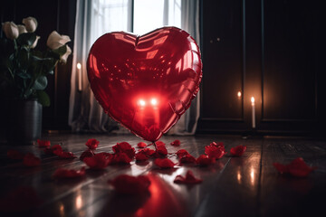 Un ballon d'hélium en forme de coeur avec des pétales de rose » IA générative