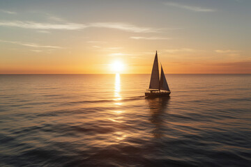 Fototapeta na wymiar Un voilier navigant sur l'océan au coucher du soleil » IA générative
