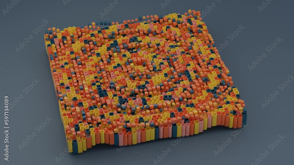 Poster loop 3d animation of many square and round pipes. wave motion of flying spheres and squares. concent
