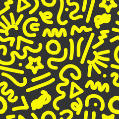 Abstract seamless pattern in 90s style. Neon doodle background for print, posters, etc.