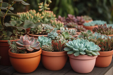 Des vari&eacute;t&eacute;s de cactus dans des pots dans un jardin &raquo; IA g&eacute;n&eacute;rative