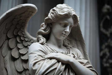 Gros plan d'une statue d'un ange dans un cimetière » IA générative