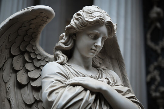 Gros plan d'une statue d'un ange dans un cimeti&egrave;re &raquo; IA g&eacute;n&eacute;rative
