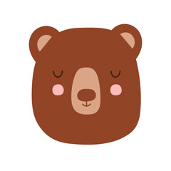 Cute Cartoon Bear. Brown face bear. Element for print, postcard and poster. Vector illustration