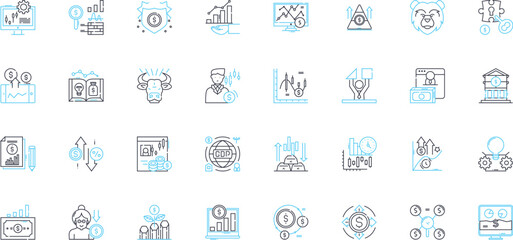 Business intelligence linear icons set. Analytics, Data, Performance, Insights, Dashboards, Visualization, Reporting line vector and concept signs. Metrics,KPIs,Trending outline illustrations