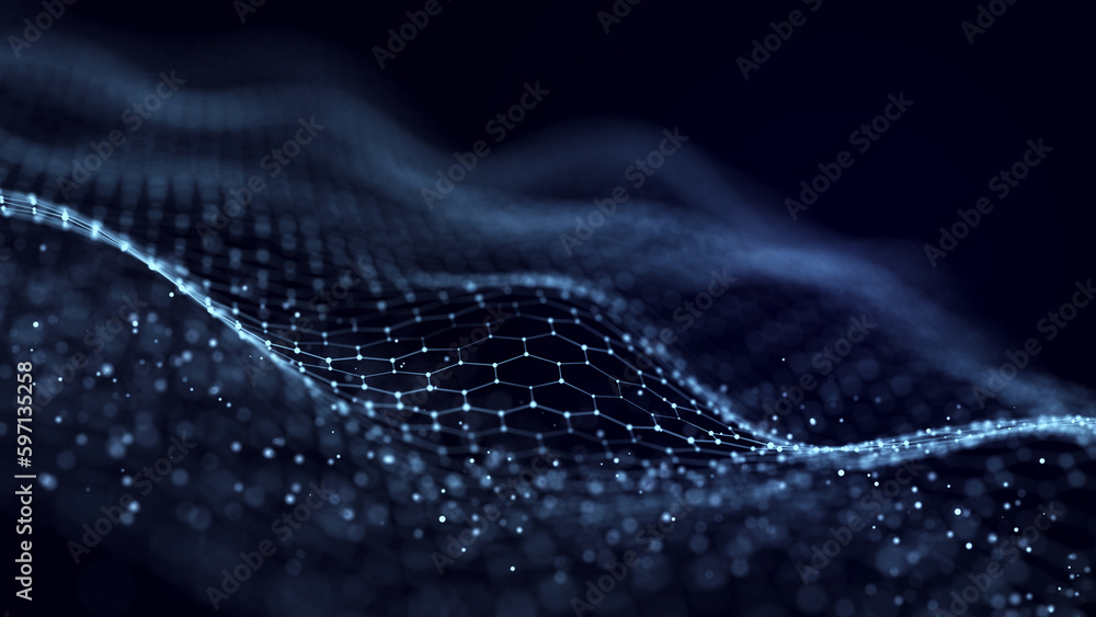 Poster cybernetic network connection flow. big data visualization. 3d rendering.