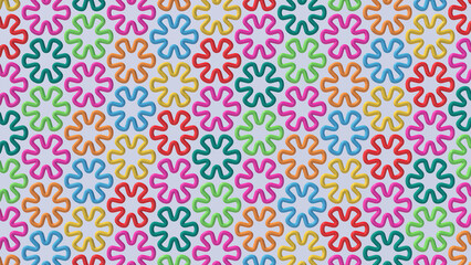 Bright colorful flowers pattern. Abstract illustration, 3d render.