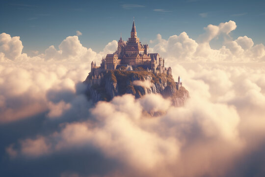 Vue d'un château au dessus des nuages » IA générative
