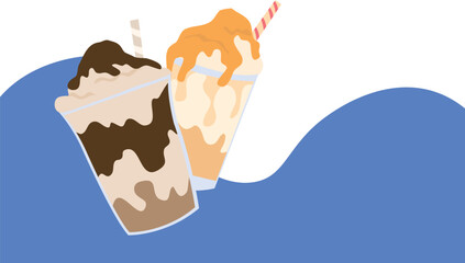 Caramel and chocolate milkshakes. Iced coffee. Summer drinks 