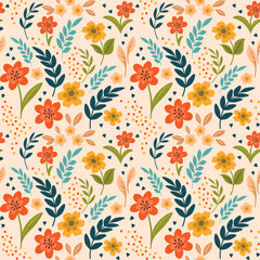 Fototapeta na wymiar Cute flowers seamless background, floral pattern, wallpaper, textile print.