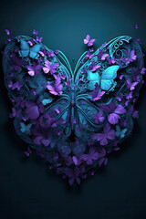 purple and blue butterfly heart. Generative AI image.