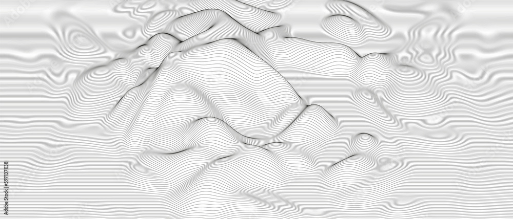 Poster abstract background with distorted line shapes on a white background. monochrome sound line waves.