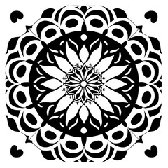 Floral Mandala Pattern Vector Black and White Design
