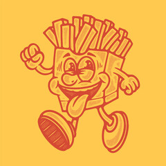 Hand drawn retro character design french fries