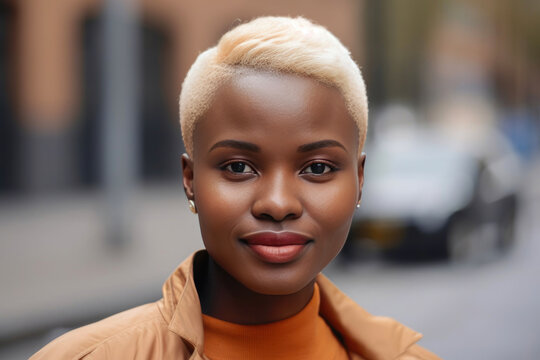 Beautiful African woman with blonde hair. Generative AI