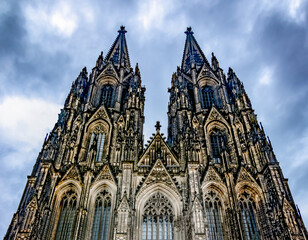 Fototapeta na wymiar Twin towers of Cologne gothic cathedral in Germany
