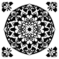 Floral Mandala Pattern Vector Black and White Design