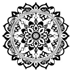 Floral Mandala Pattern Vector Black and White Design