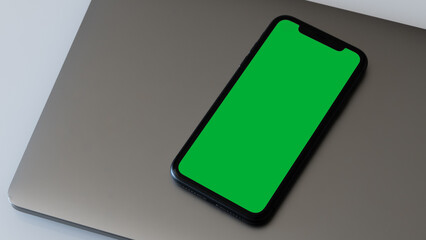 A Green Screen Smartphone on Laptop