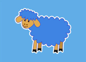 Young and cute sheep boy in profile and on blue background - vector