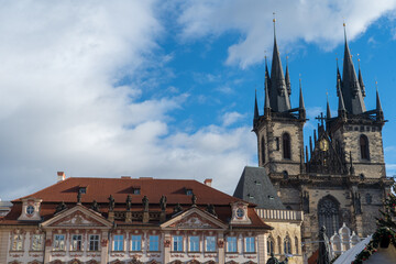 Fototapeta premium Old Street in Prague at the morning, downtown, Czech Republic, European travel