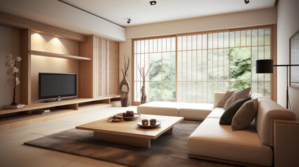 Living room for interior architecture with Japan style, Contemporary Japanese style with a focus on minimalism