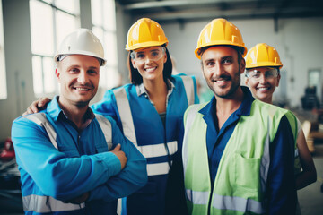 Happy caucasian workers at work. Generative AI